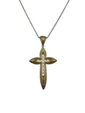 Lisa Robertson Italy Sterling Silver Vermeil Necklace Filigree Cross 20" Chain